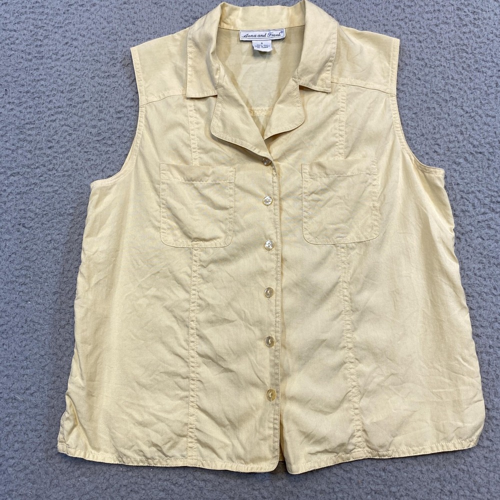Anna And Frank Shirt Womens Small Yellow Silk Sleeveless Button Front Blouse